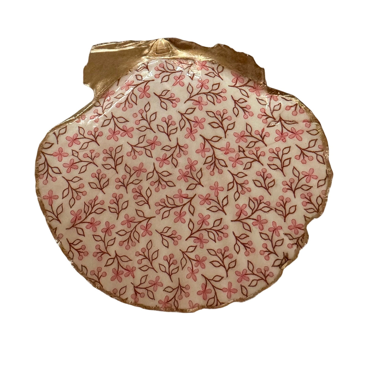 Pink Ditsy Floral Scallop Shell Ring Dish