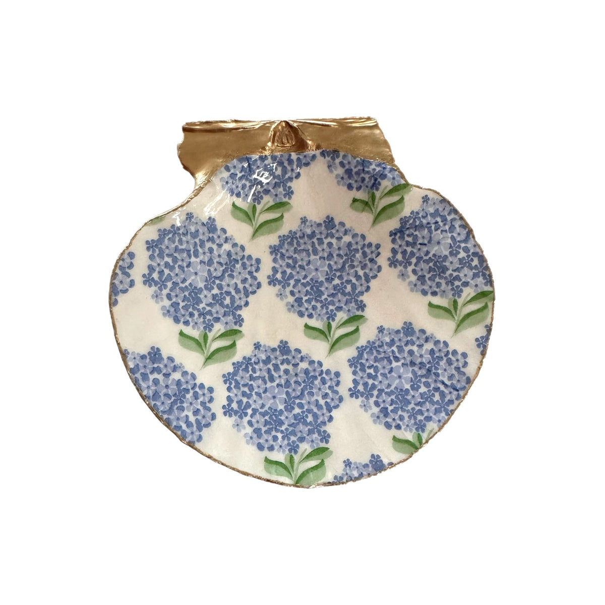 Watercolor Blue Hydrangea Scallop Shell Ring Dish