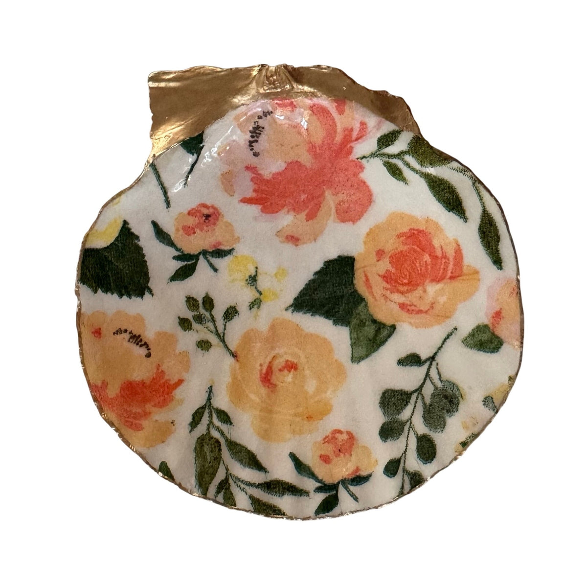 Peach Rose Scallop Shell Ring Dish