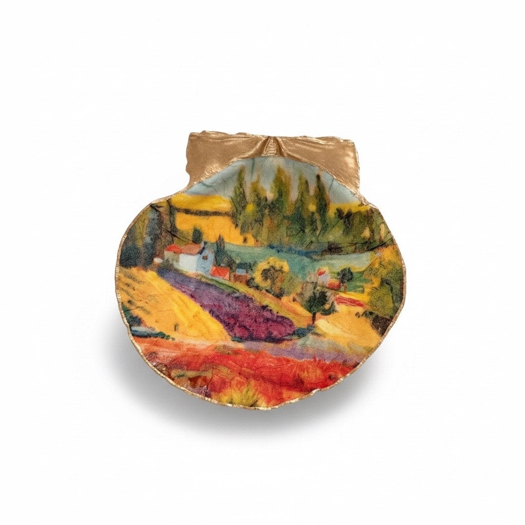 Lavender Field Scallop Shell Trinket Dish, Impressionist Art Ring Dish, French Countryside Decor, Art Lover Gift, Gift for Her