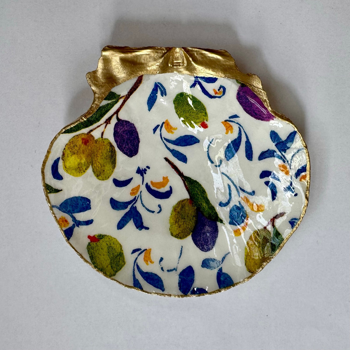 Mediterranean Olive Scallop Shell Jewelry Dish
