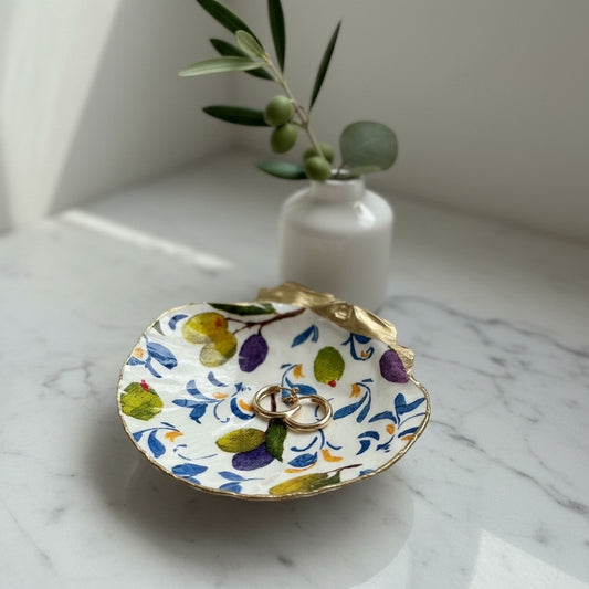 Mediterranean Olive Scallop Shell Jewelry Dish