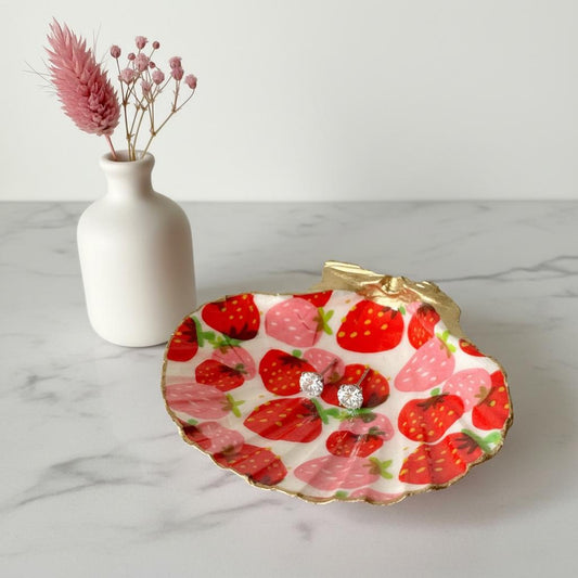 Pink Strawberry Scallop Shell Jewelry Dish