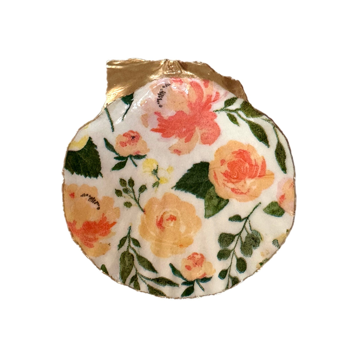 Peach Rose Scallop Shell Ring Dish