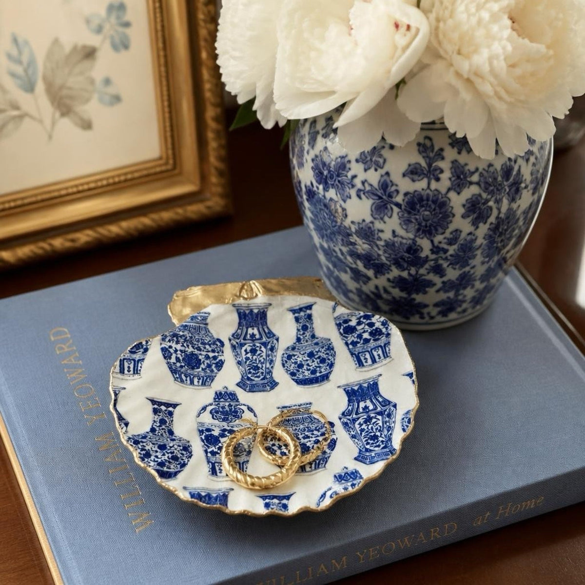 Blue & White Ginger Jar Shell Trinket Dish