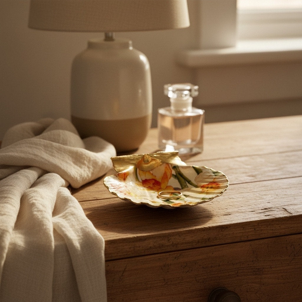 Daffodil Floral Scallop Shell Ring Dish