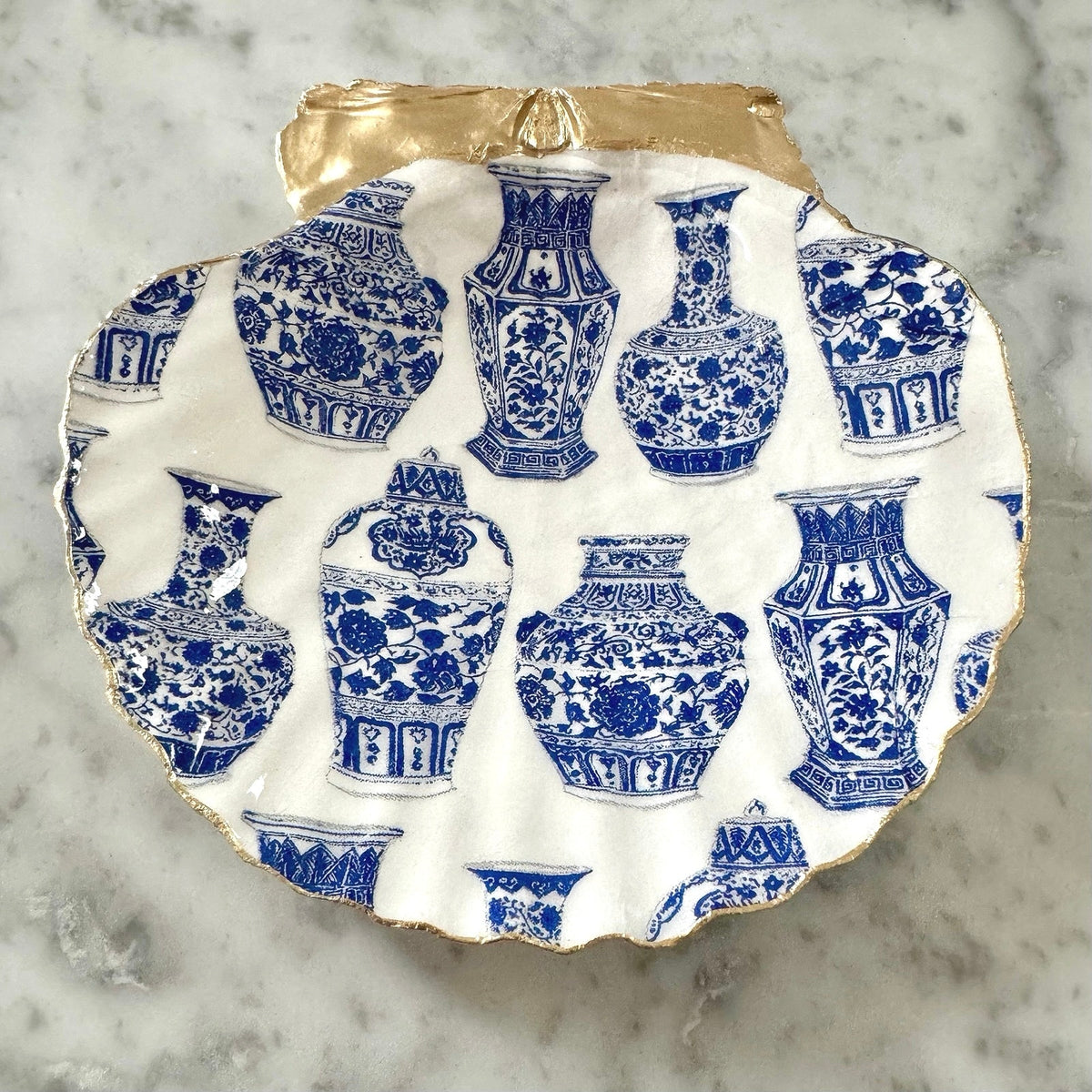 Blue & White Ginger Jar Shell Trinket Dish