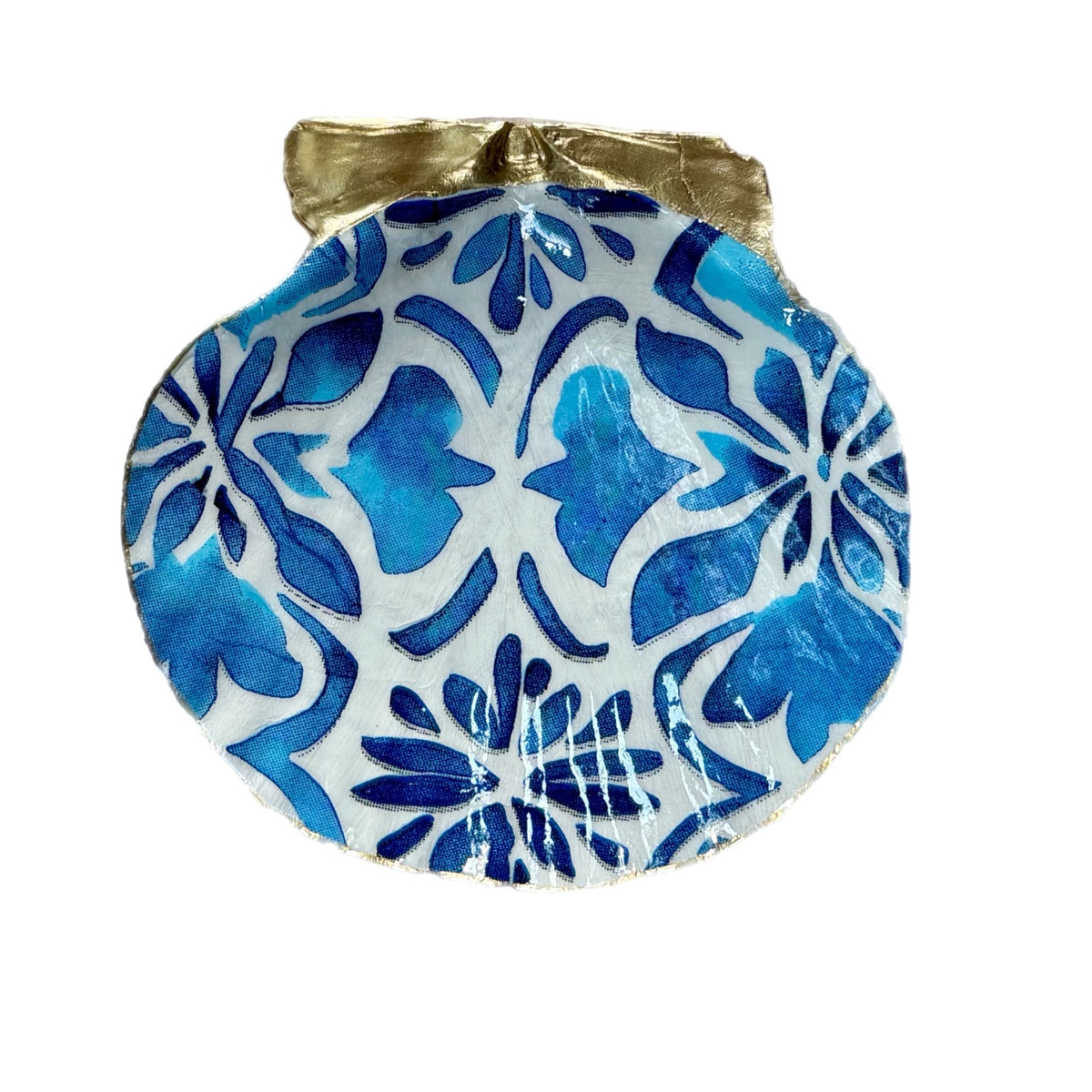 Blue Watercolor Botanical Scallop Shell Jewelry Dish