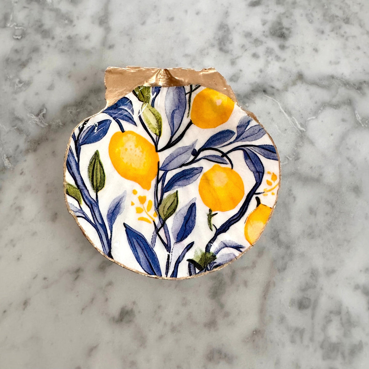 Citrus Trinket Dish, Watercolor Lemon and Blue Green Botanical Ring Holder, Hostess Gift