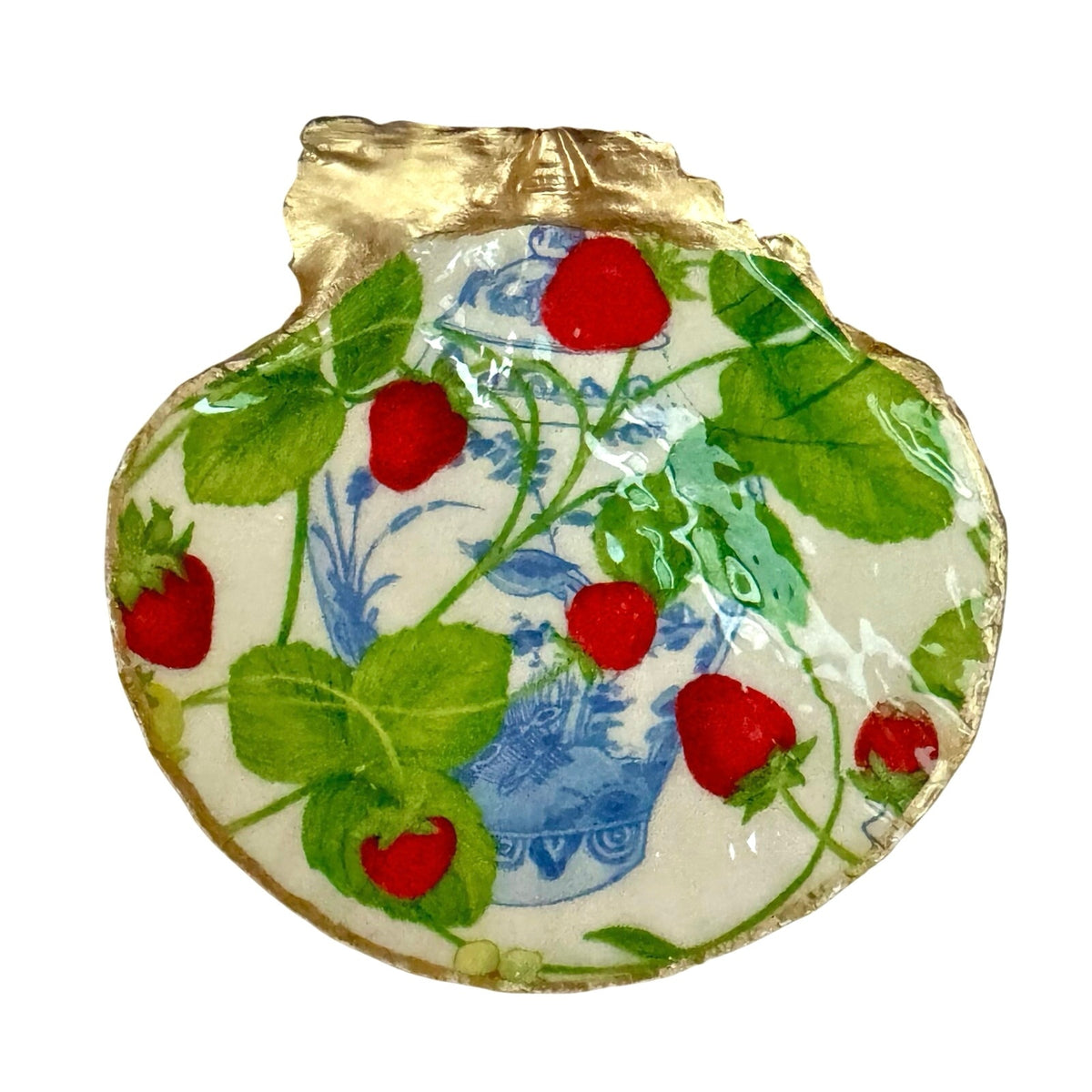 Strawberry Chinoiserie Scallop Shell Ring Dish