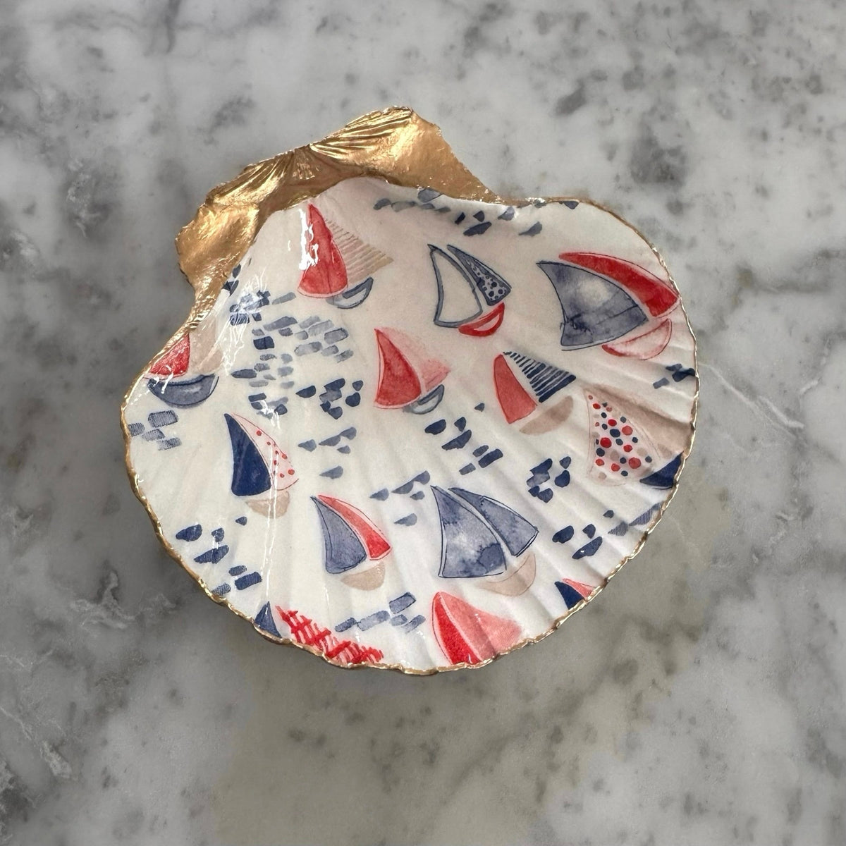 Sailboat Shell Trinket Dish, Nautical Ring Holder, Beach House Decor