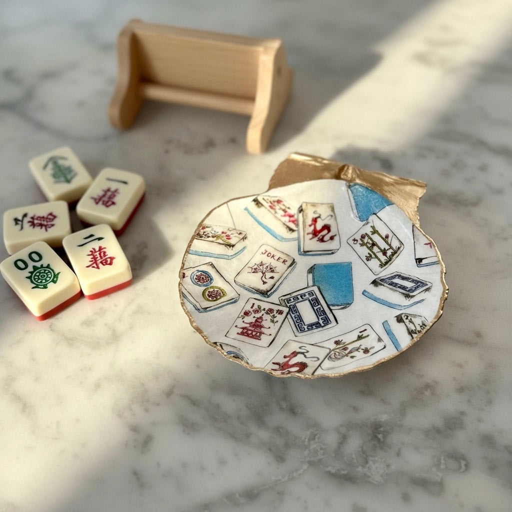 Mahjong Tile Scallop Shell Trinket Dish