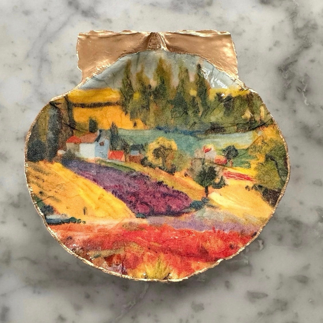Lavender Field Scallop Shell Trinket Dish, Impressionist Art Ring Dish, French Countryside Decor, Art Lover Gift, Gift for Her