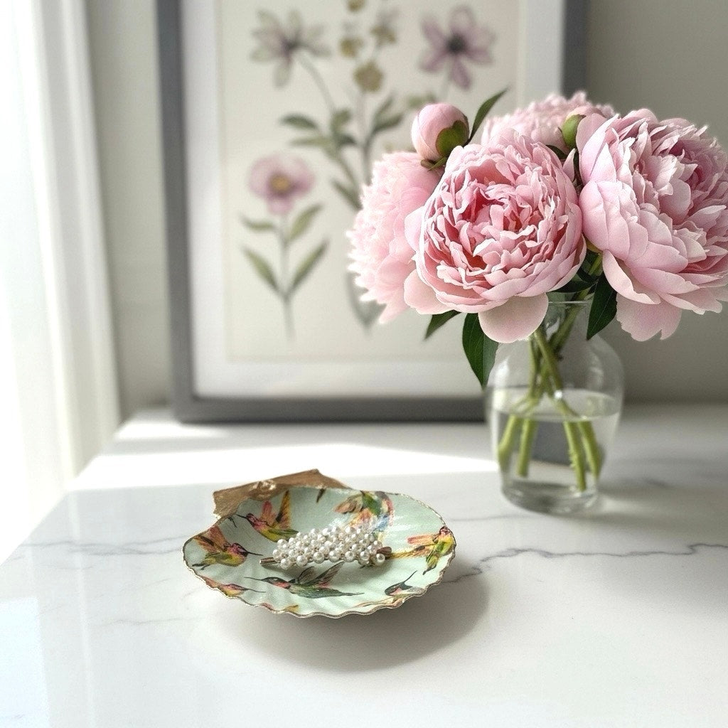 Hummingbird Scallop Shell Jewelry Dish