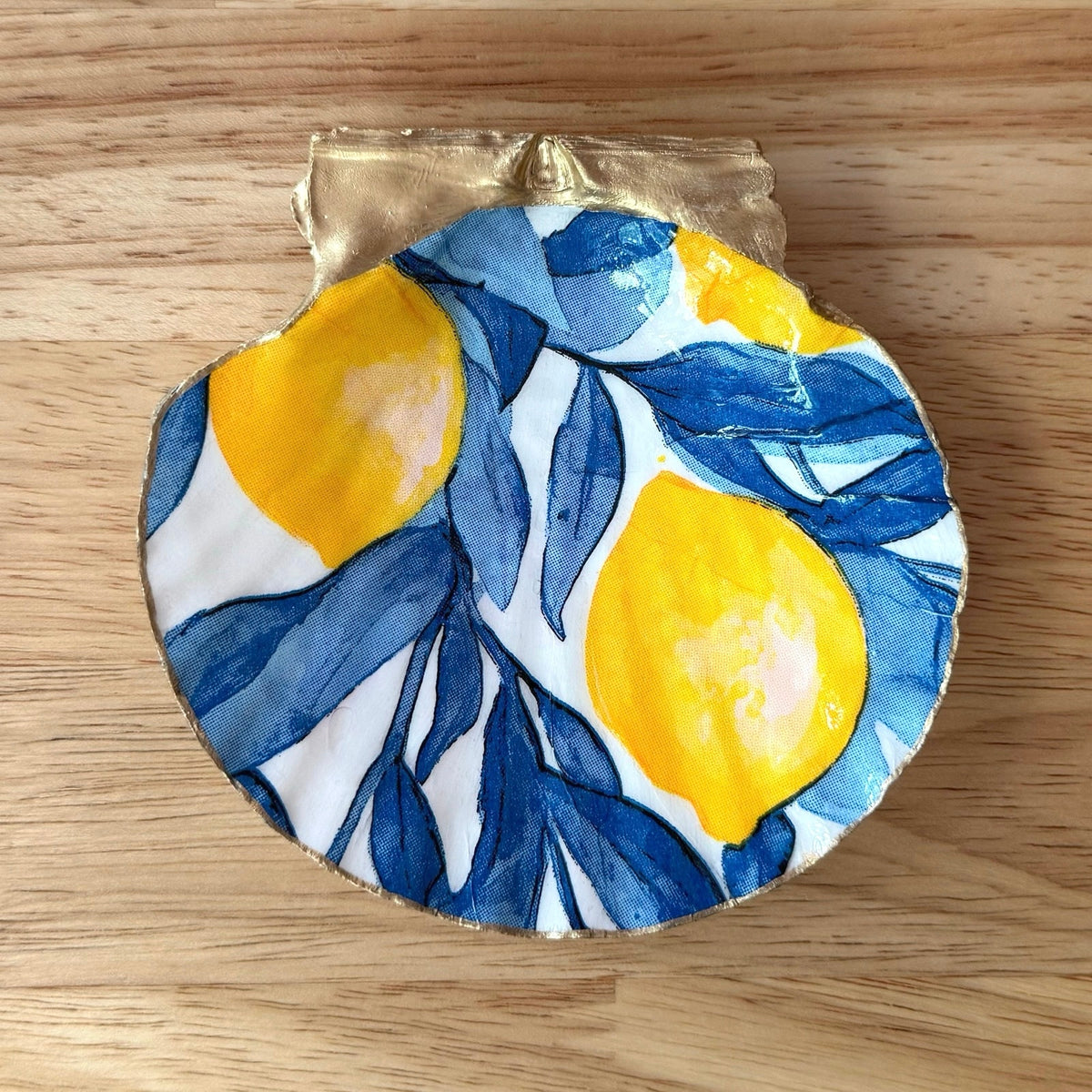 Detailed view of italian lemon shell trinket dish