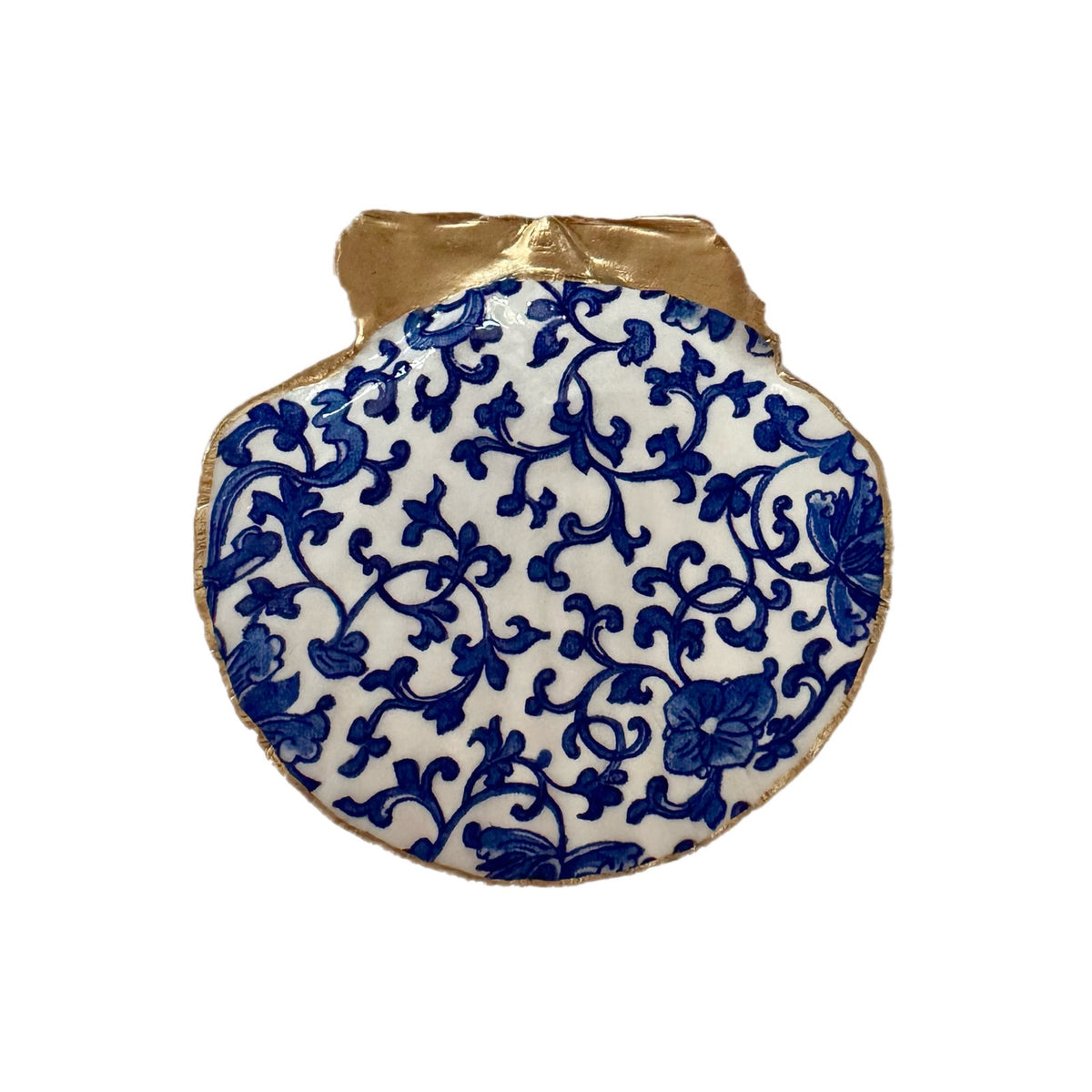 Blue Chinoiserie Scroll Scallop Shell Ring Dish