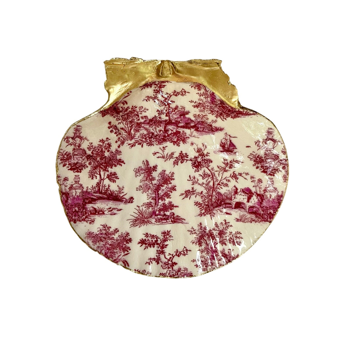 Magenta Toile Scallop Shell Jewelry Dish