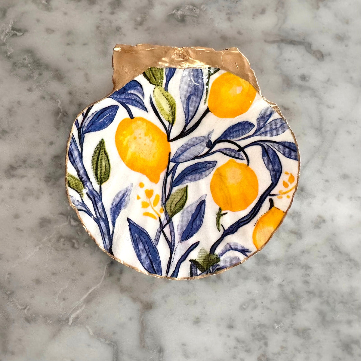 Citrus Trinket Dish, Watercolor Lemon and Blue Green Botanical Ring Holder, Hostess Gift