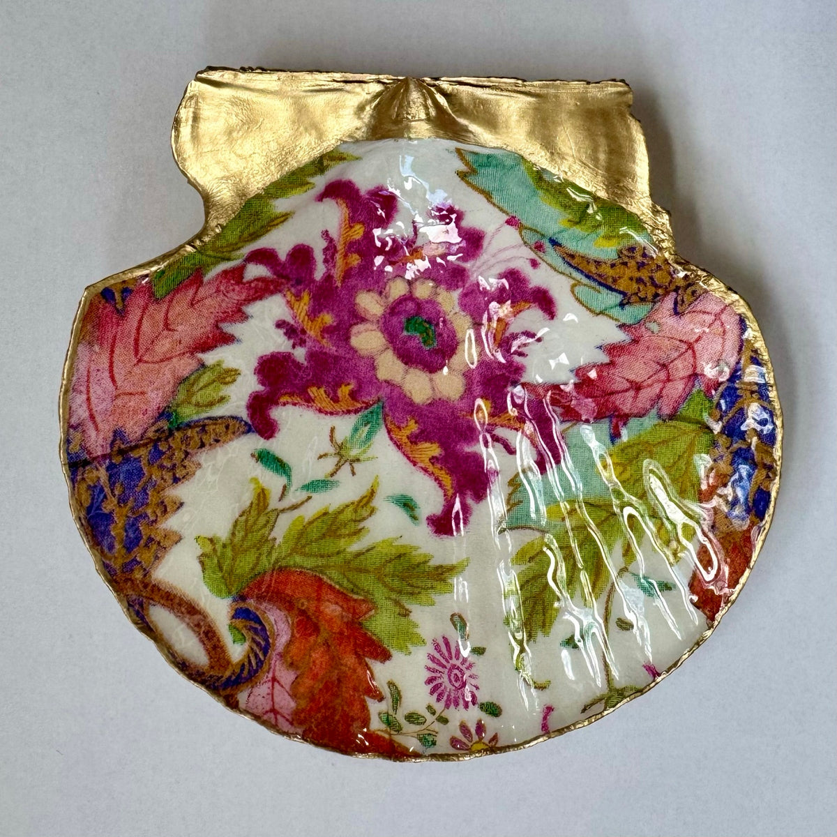 Maximalist Chinoiserie Floral Shell Ring Dish
