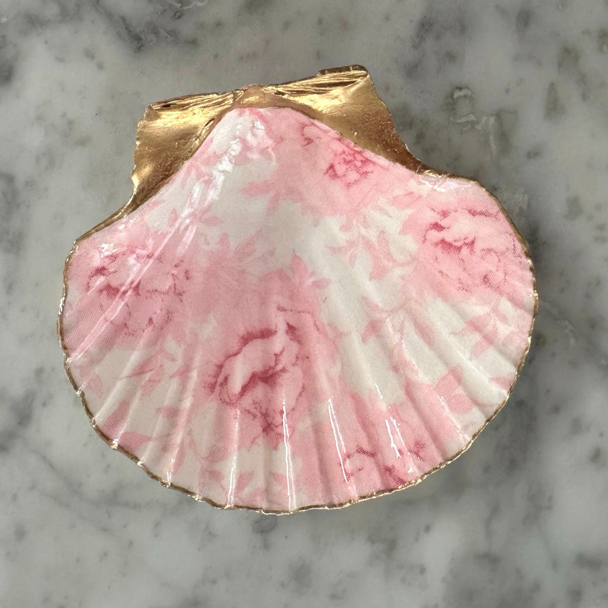 Pink Toile Rose Trinket Dish, Vintage Rose Floral Jewelry Holder