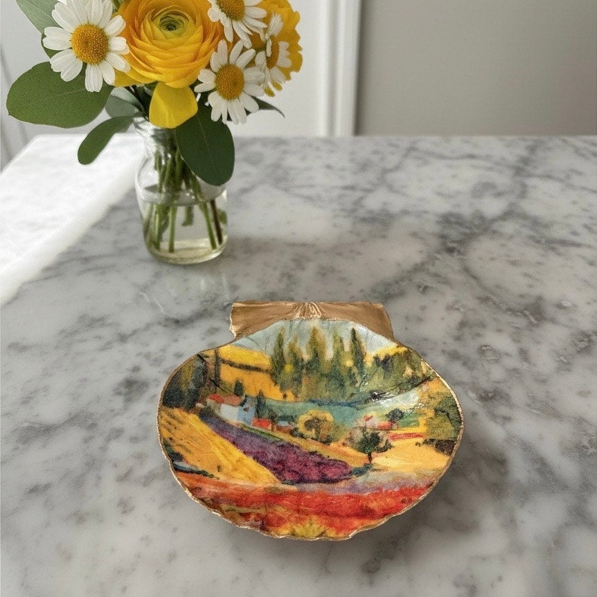 Lavender Field Scallop Shell Trinket Dish, Impressionist Art Ring Dish, French Countryside Decor, Art Lover Gift, Gift for Her