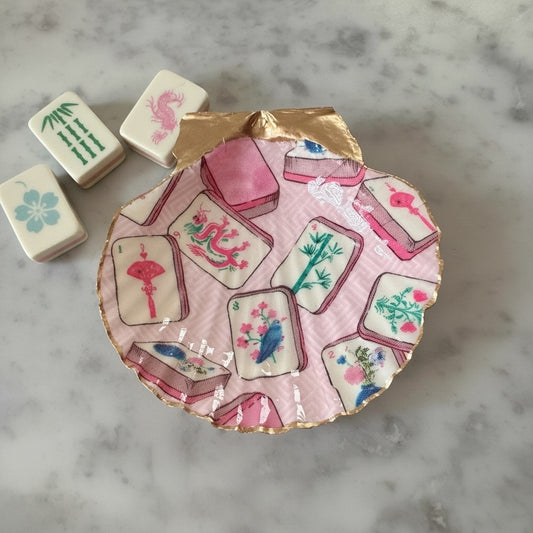 Pink Mahjong Shell Trinket Dish, Mahjong Gift, Jewelry Dish, Dice Holder
