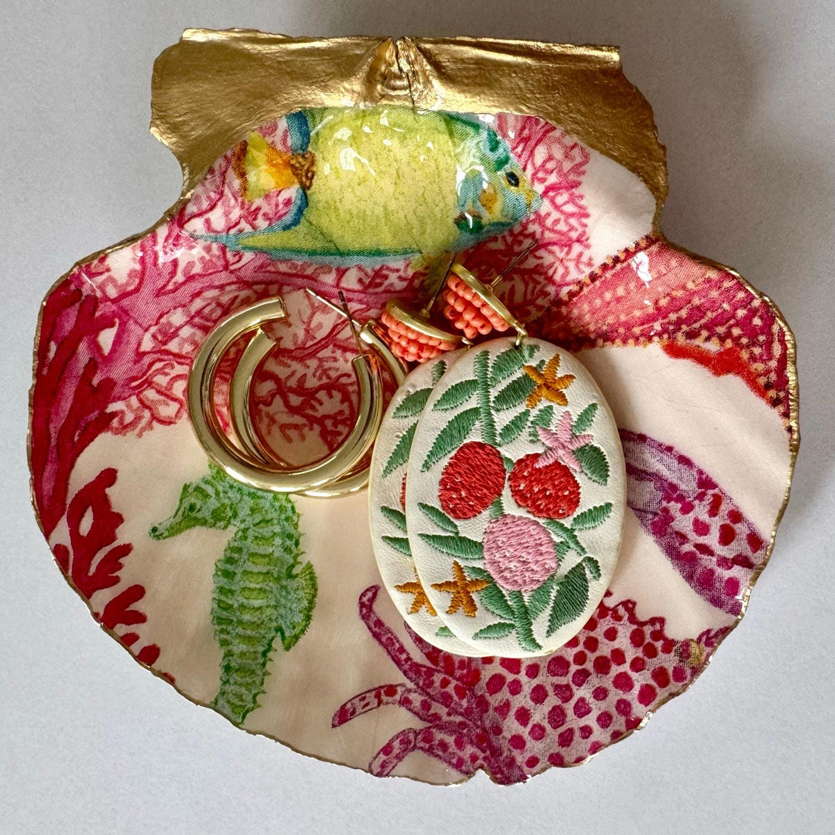 Coral Reef Sea Life Scallop Shell Jewelry Dish