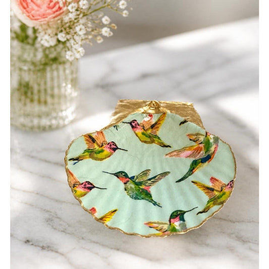 Hummingbird Scallop Shell Jewelry Dish