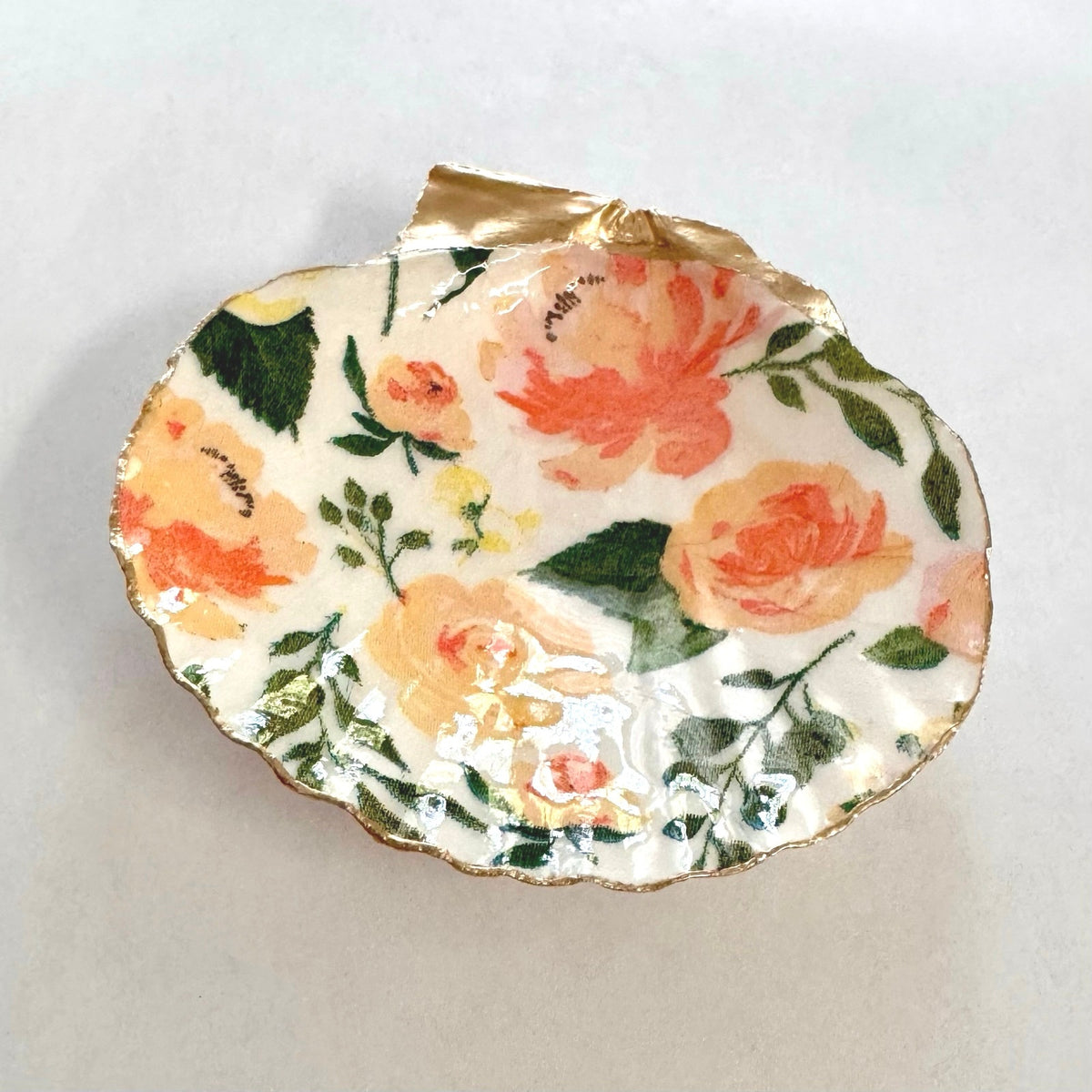Peach Rose Scallop Shell Ring Dish