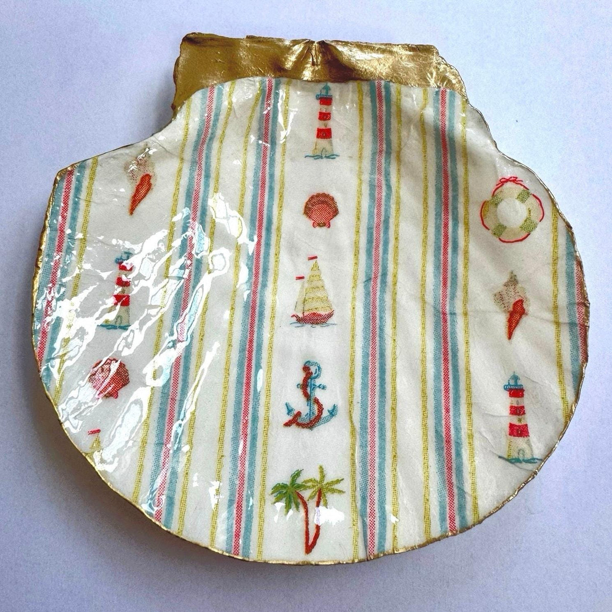 Nautical Lighthouse Scallop Shell Trinket Dish