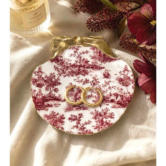 Magenta Toile Scallop Shell Jewelry Dish