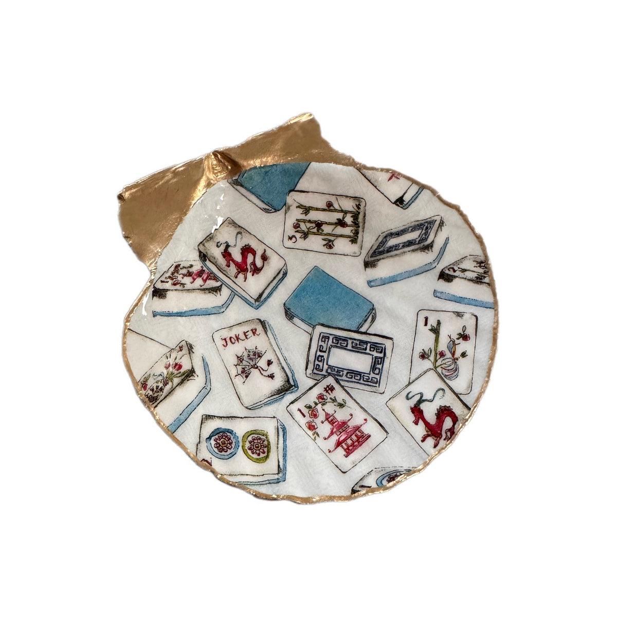 Mahjong Tile Scallop Shell Trinket Dish