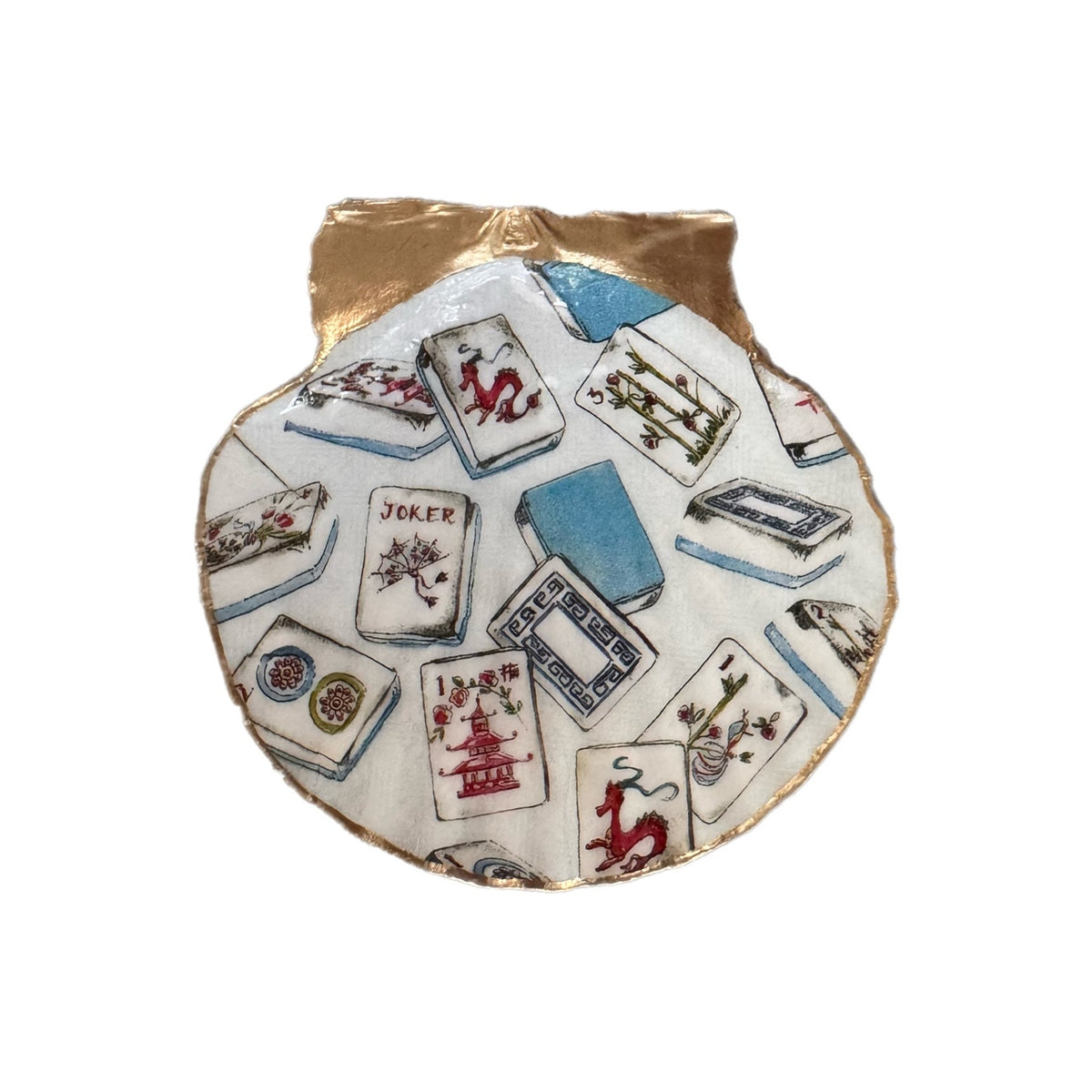 Mahjong Tile Scallop Shell Trinket Dish