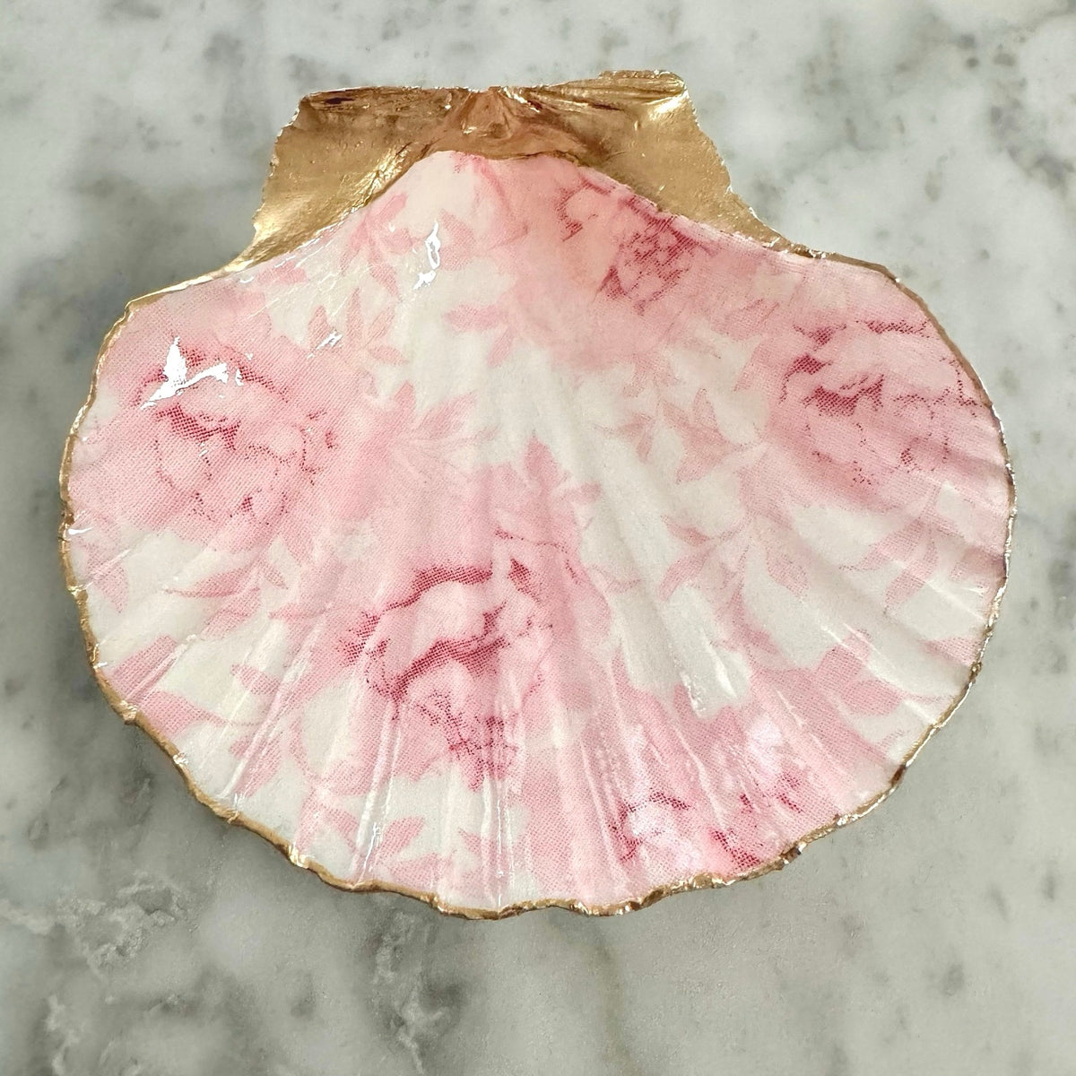 Pink Toile Rose Trinket Dish, Vintage Rose Floral Jewelry Holder