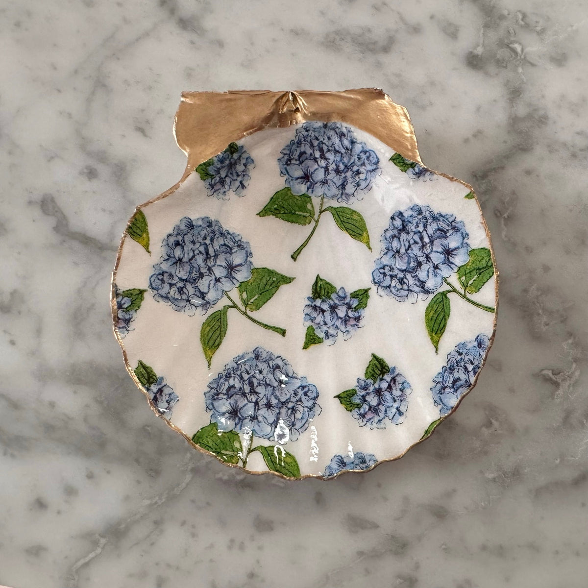 Blue Hydrangea Ring Dish, Floral Jewelry Trinket Dish