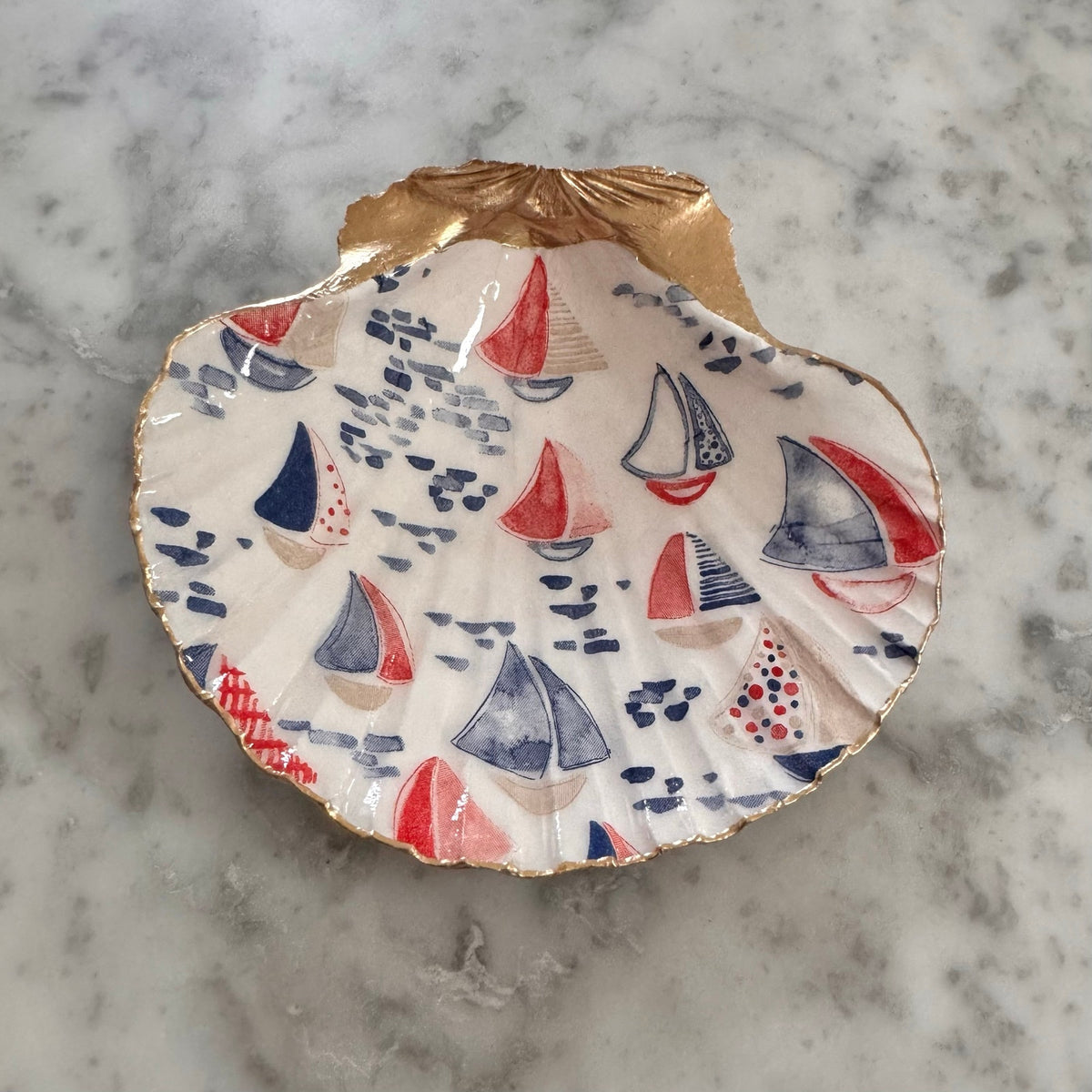 Sailboat Shell Trinket Dish, Nautical Ring Holder, Beach House Decor