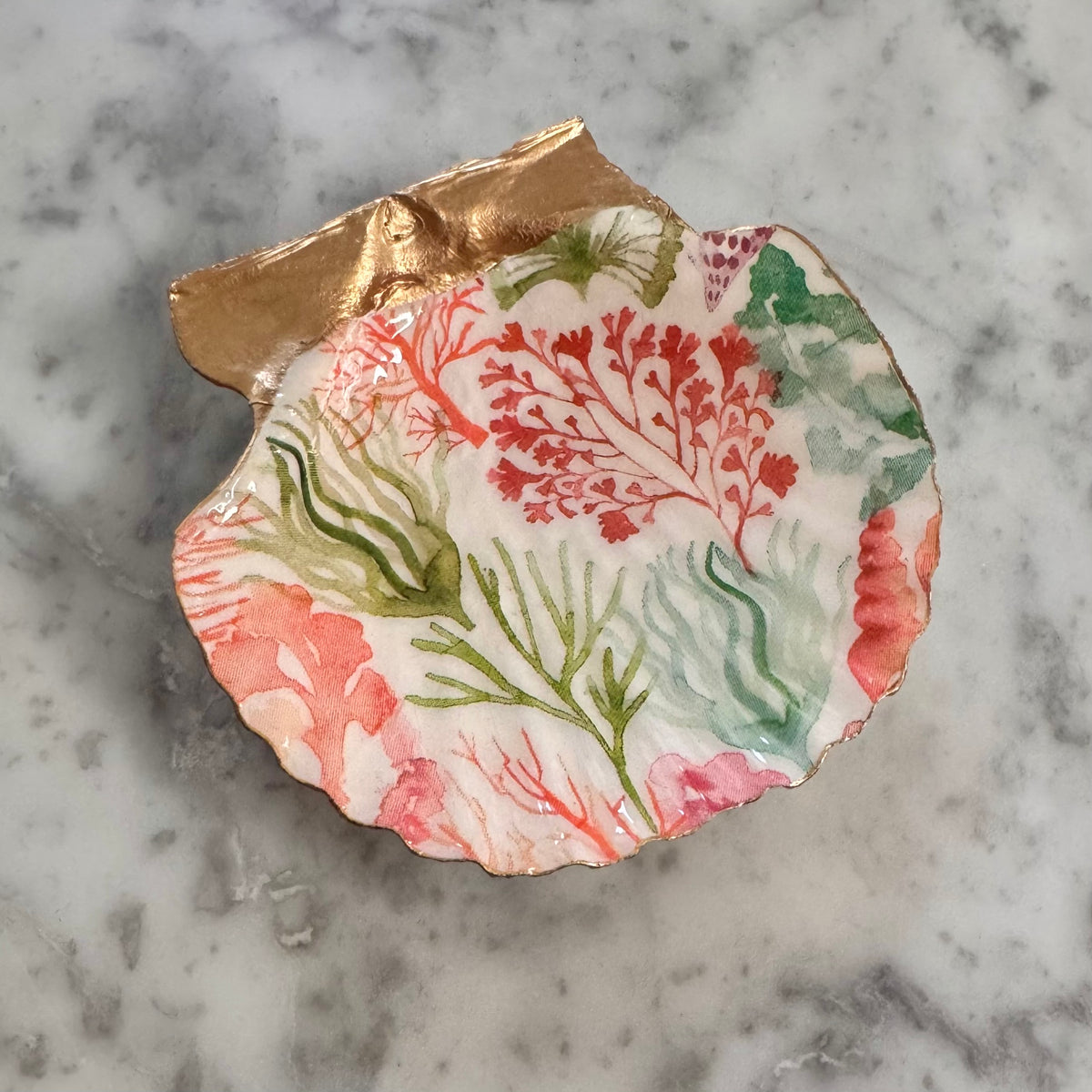 Coral Reef Botanical Scallop Shell Trinket Dish