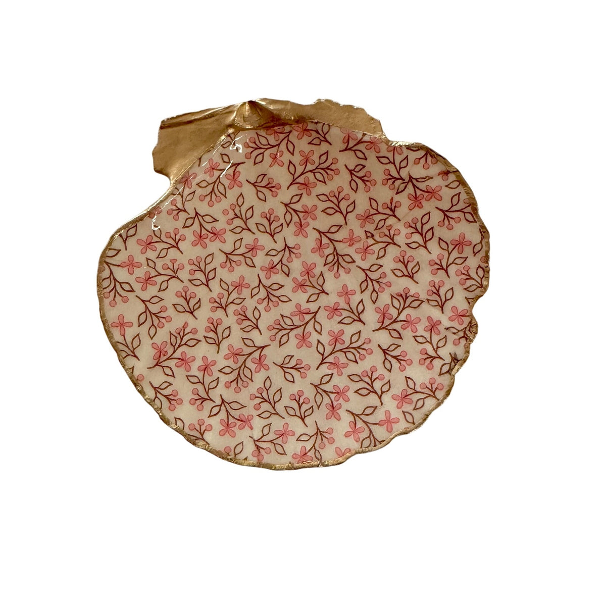 Pink Ditsy Floral Scallop Shell Ring Dish