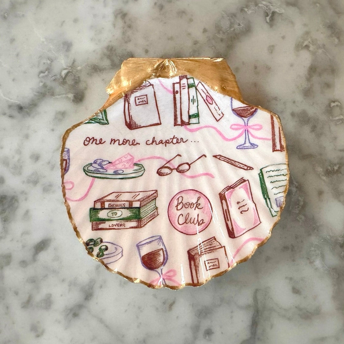 Book Club Scallop Shell Trinket & Ring Dish, Book Lover Gift