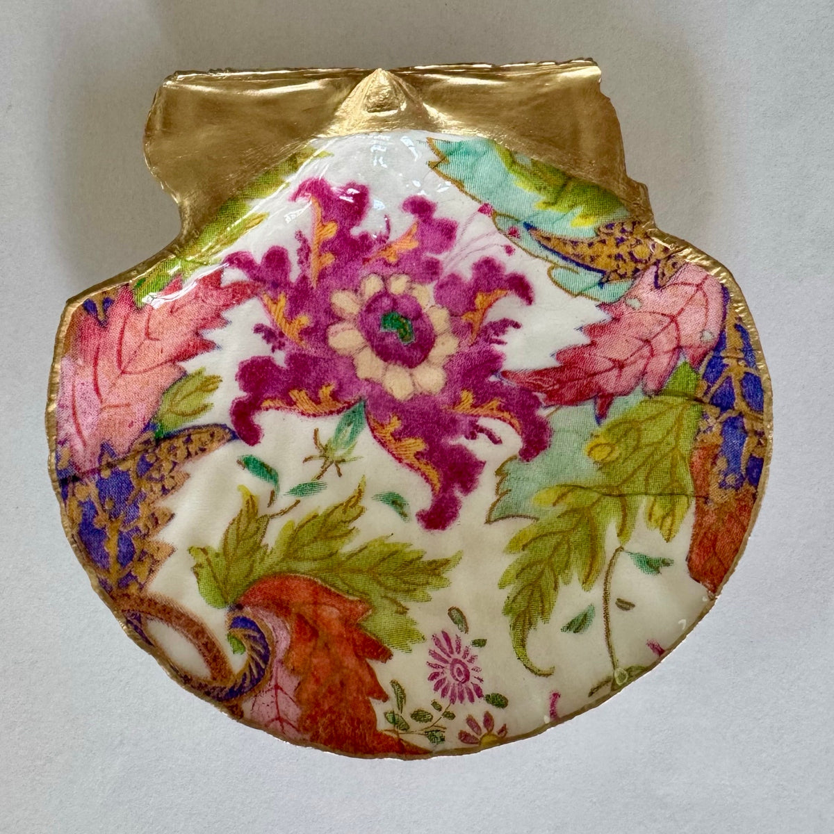 Maximalist Chinoiserie Floral Shell Ring Dish