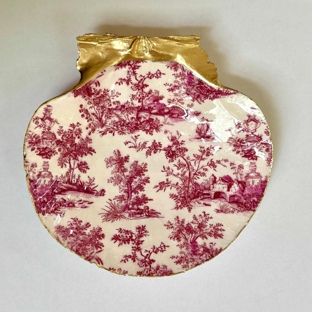 Magenta Toile Scallop Shell Jewelry Dish