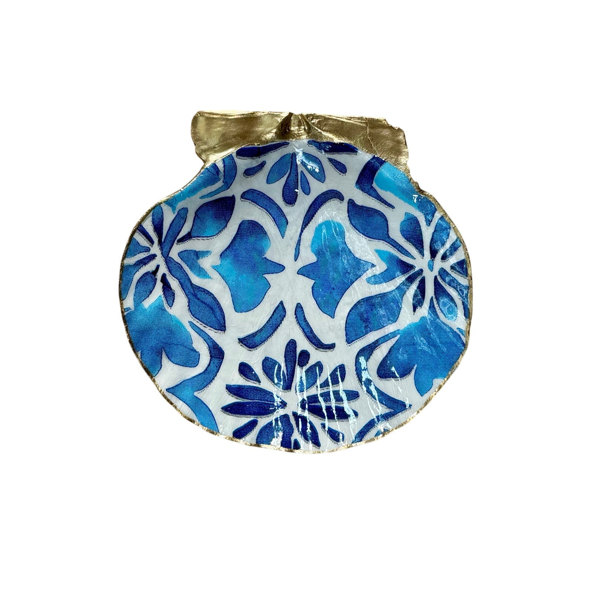 Blue Watercolor Botanical Scallop Shell Jewelry Dish
