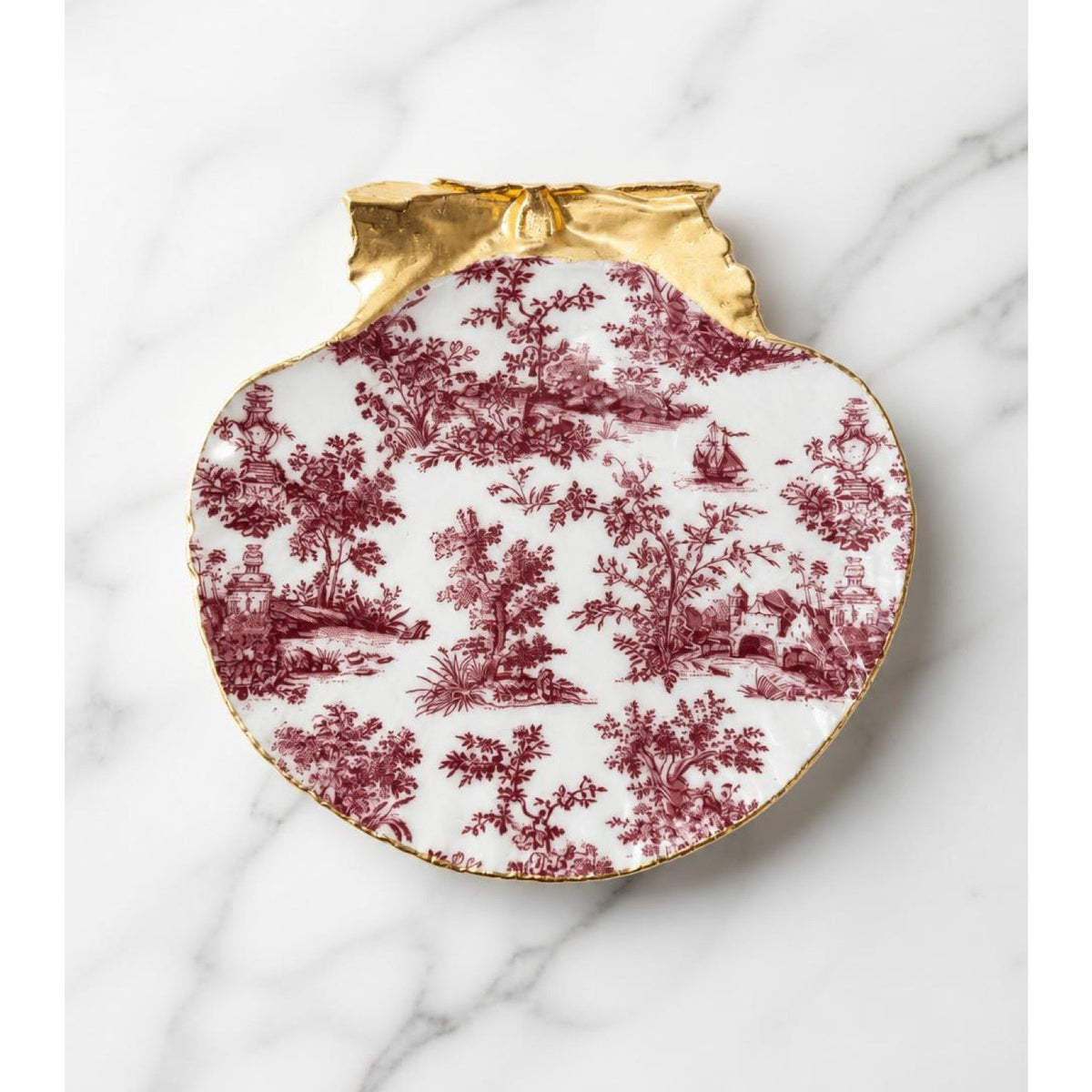 Magenta Toile Scallop Shell Jewelry Dish