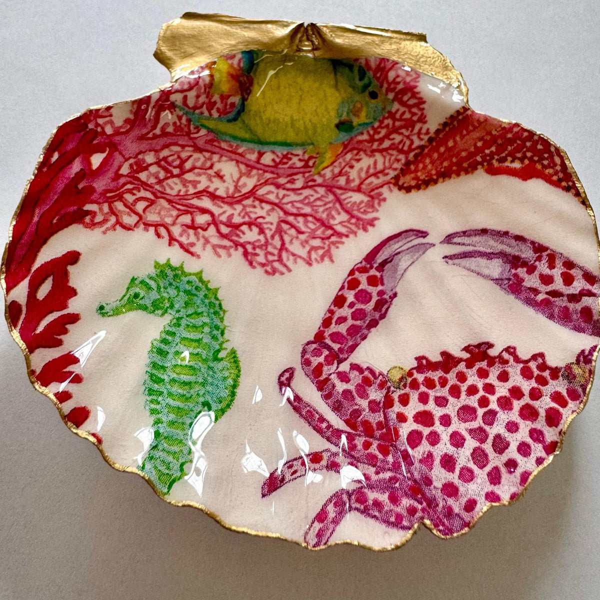 Coral Reef Sea Life Scallop Shell Jewelry Dish
