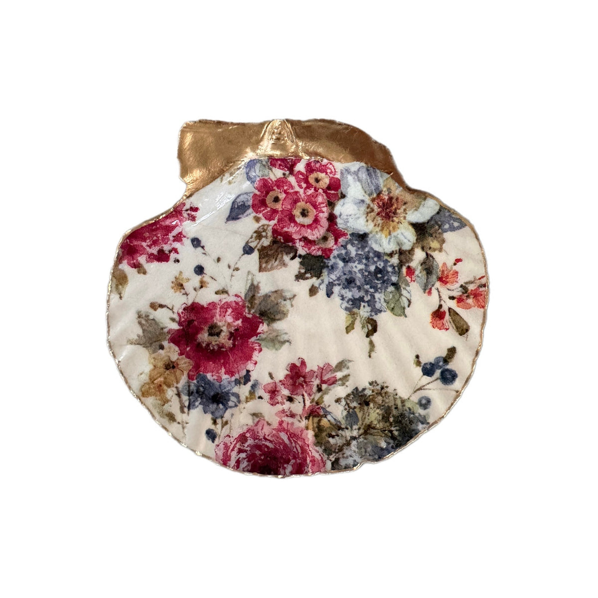 Vintage Garden Floral Scallop Shell Jewelry Dish