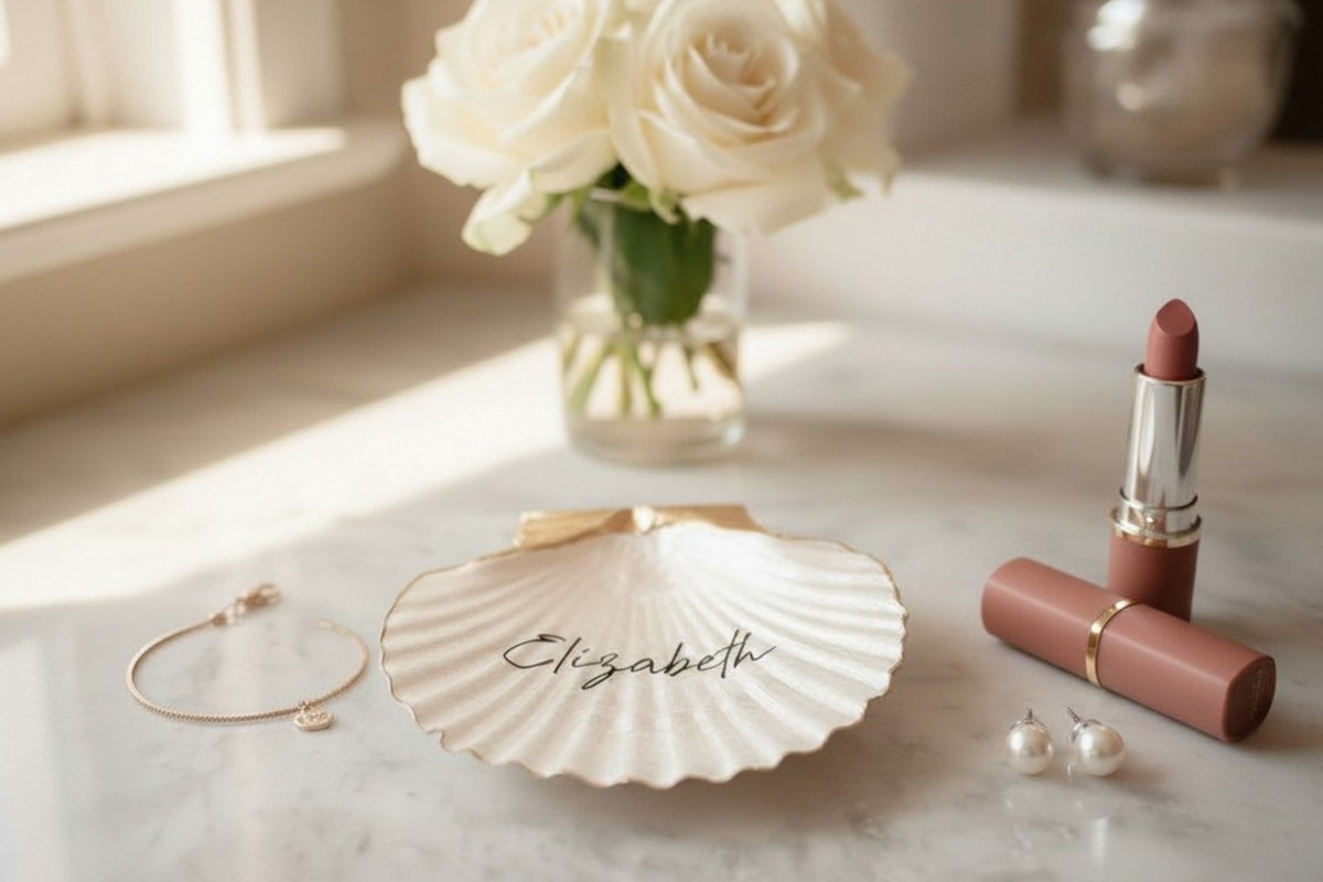 Personalized Scallop Shell Ring Dish – Custom Bridal Keepsake