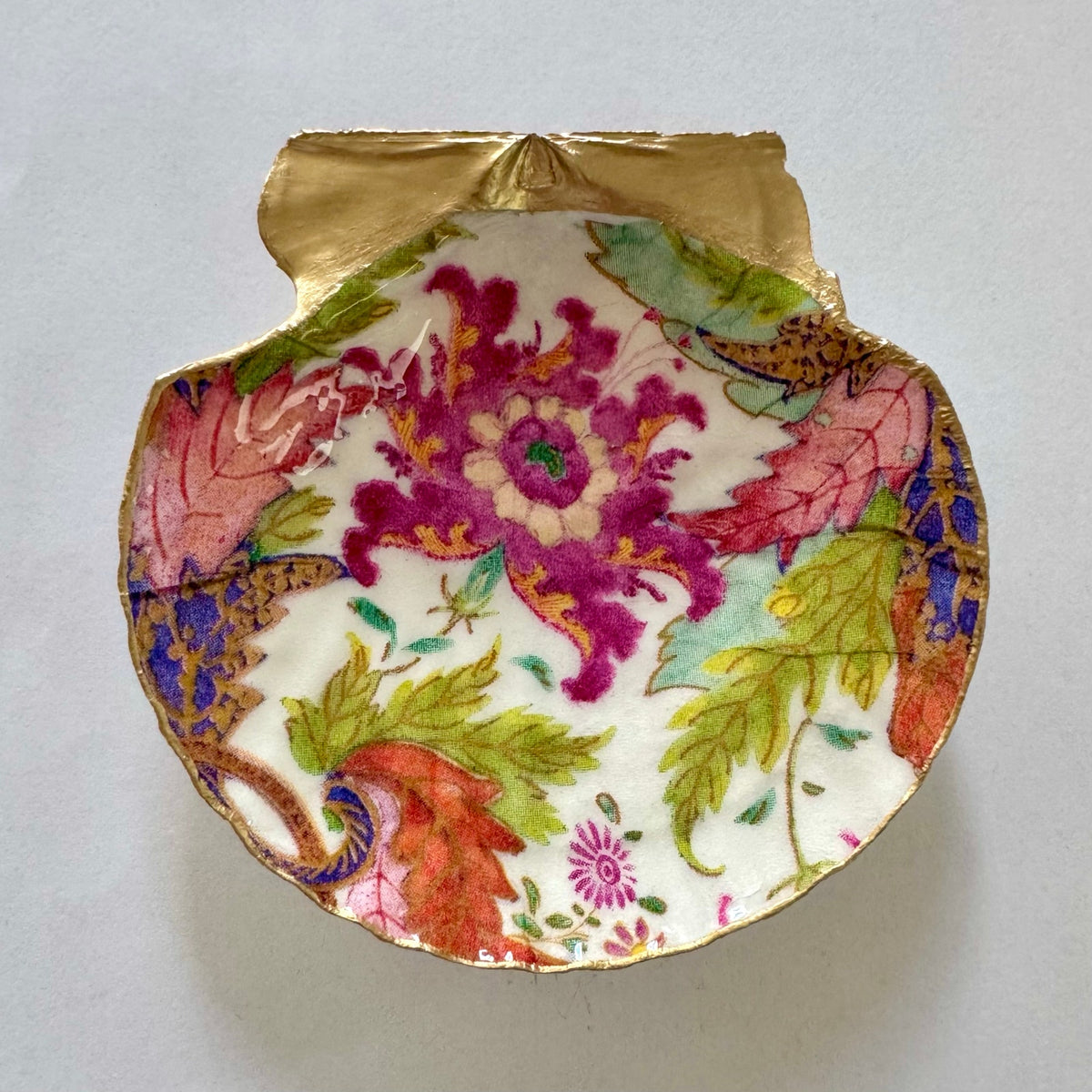 Maximalist Chinoiserie Floral Shell Ring Dish