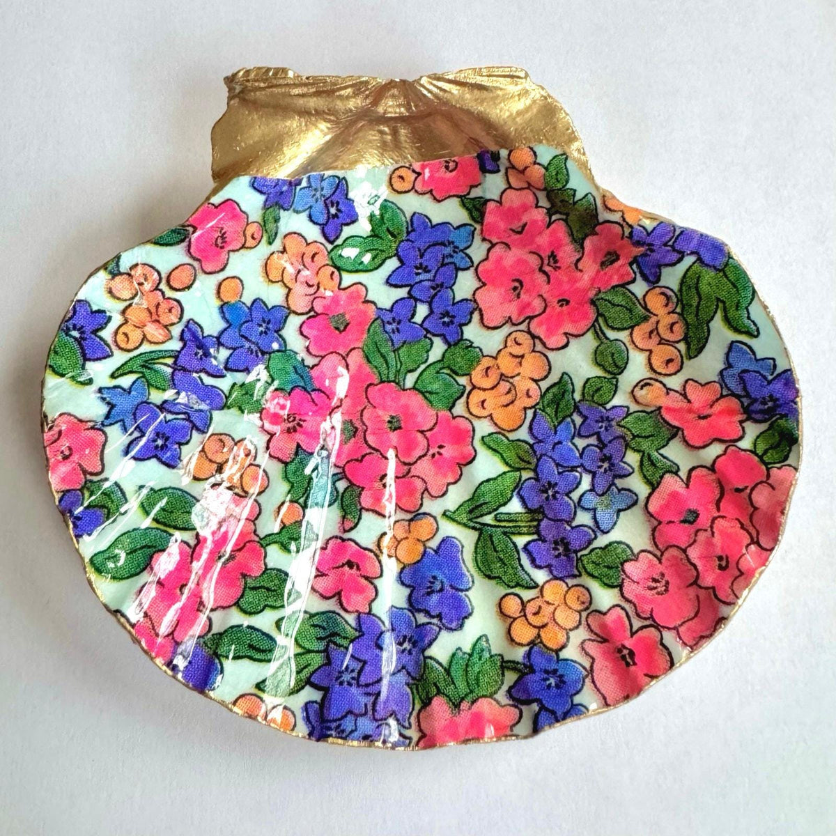 Pink and Purple Lilly Floral Seashell Trinket Dish