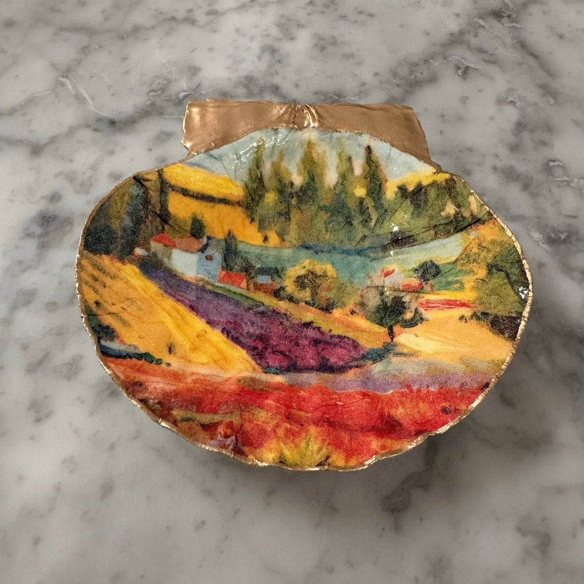 Lavender Field Scallop Shell Trinket Dish, Impressionist Art Ring Dish, French Countryside Decor, Art Lover Gift, Gift for Her