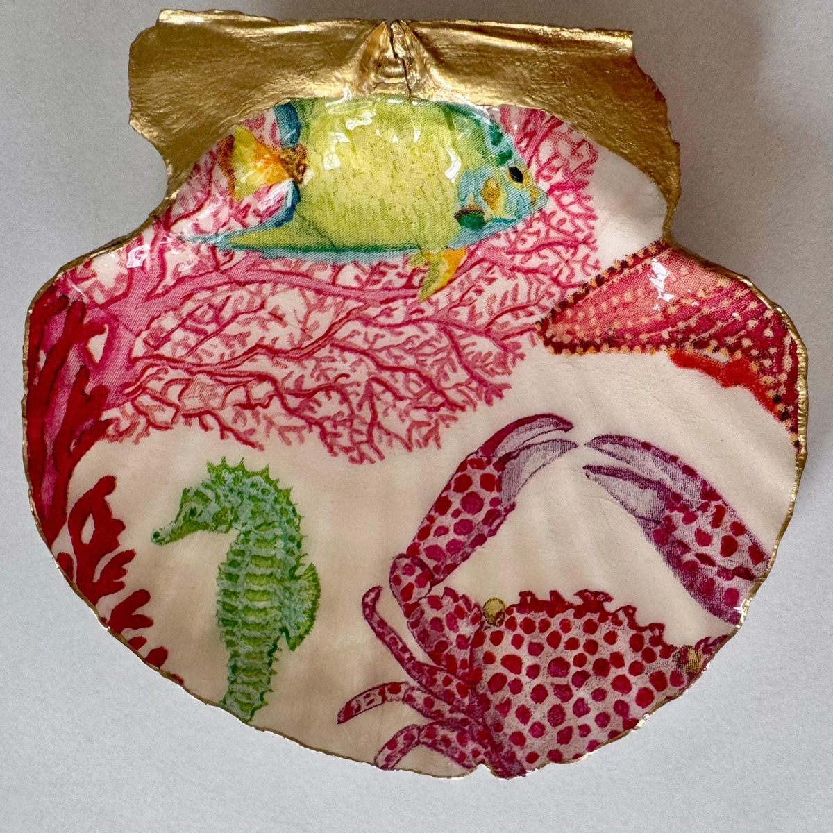 Coral Reef Sea Life Scallop Shell Jewelry Dish